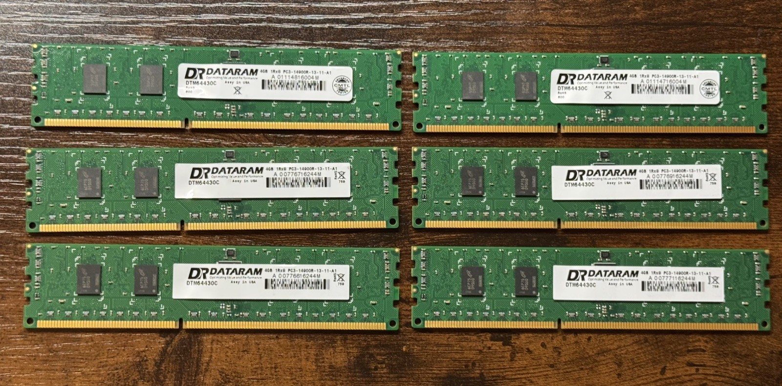 Lot of 6 DATARAM 4GB (24GB) 1Rx8 PC3-14900R DDR3-1866 ECC Registered Server RAM