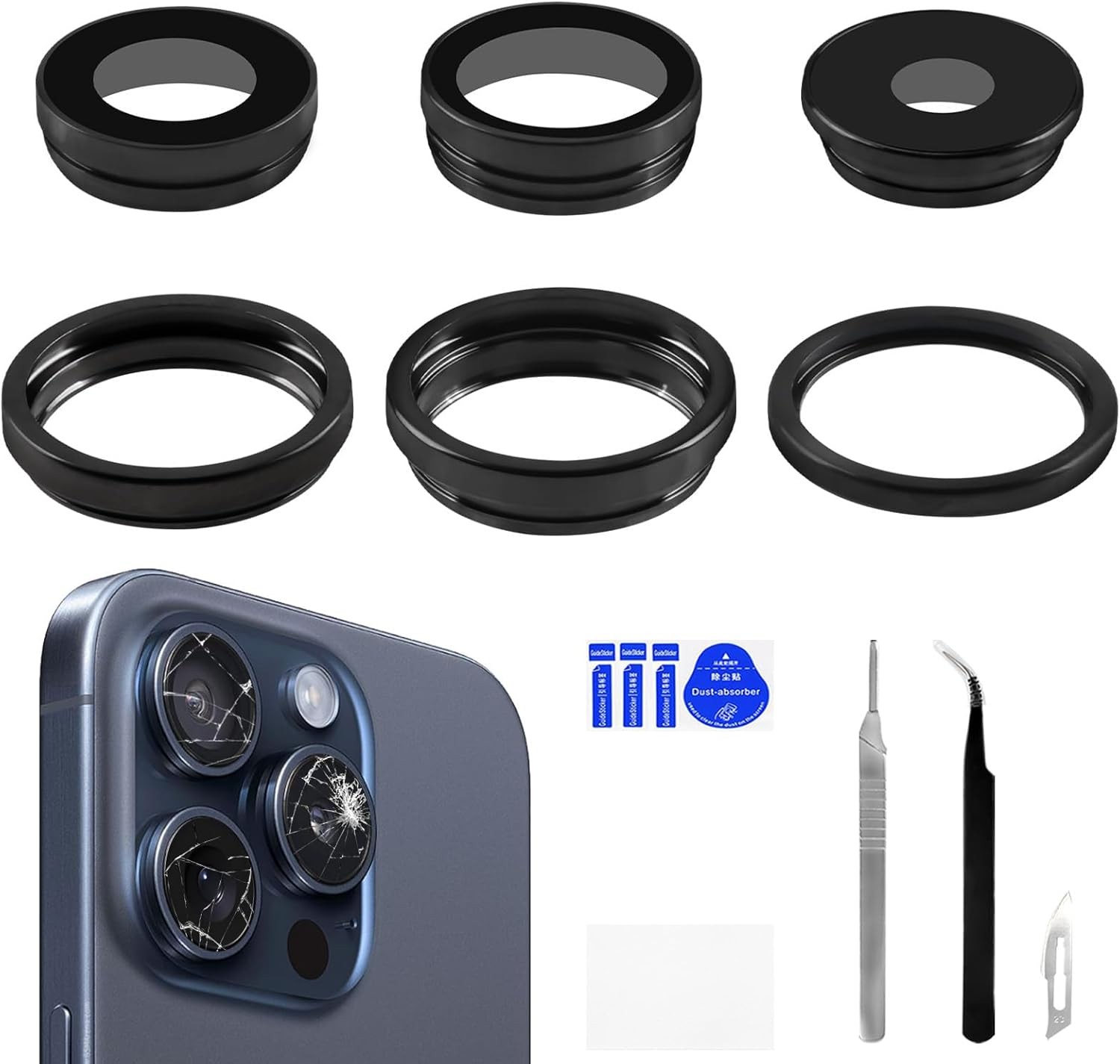 For iPhon 15 Pro Camera Lens Glass with Frame Replacement Back Rear Camera Lens
