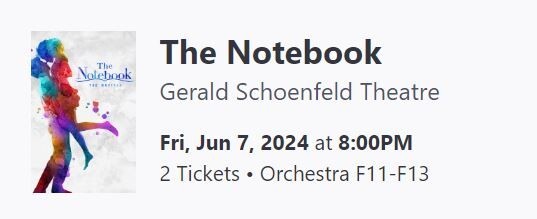 Broadway Tickets to The Notebook at Gerald Schoenfeld Theatre June 7th @8:00