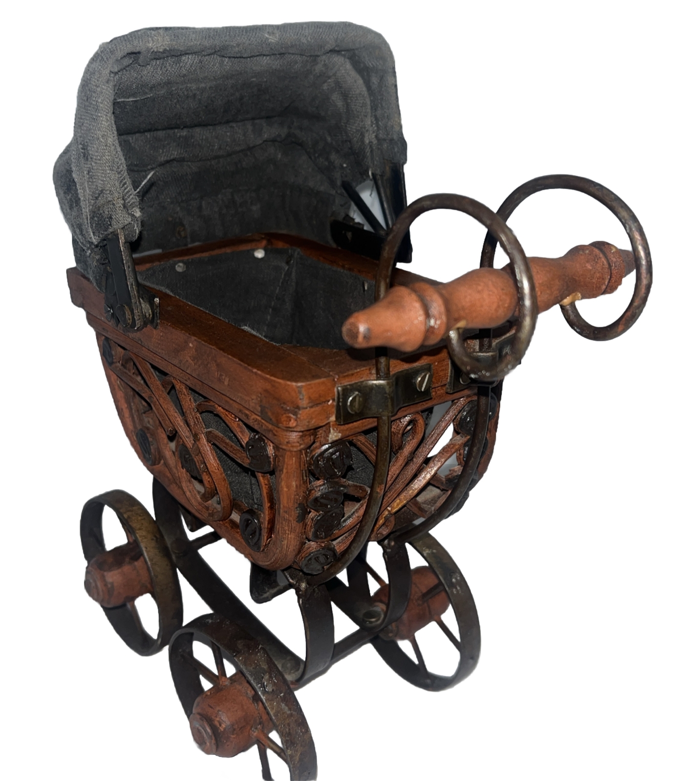 Vintage Antique wicker and metal 1889 baby doll stroller Mini Cute Decor Toy