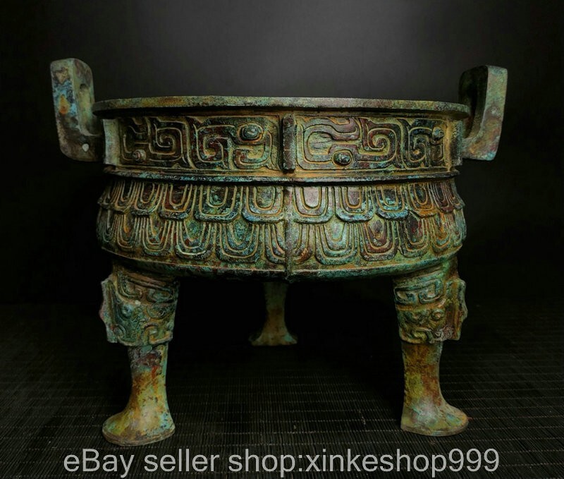 12.6" Chinese dynasty bronze Ware Beast face 3 leg Ding Incense Burner Censer