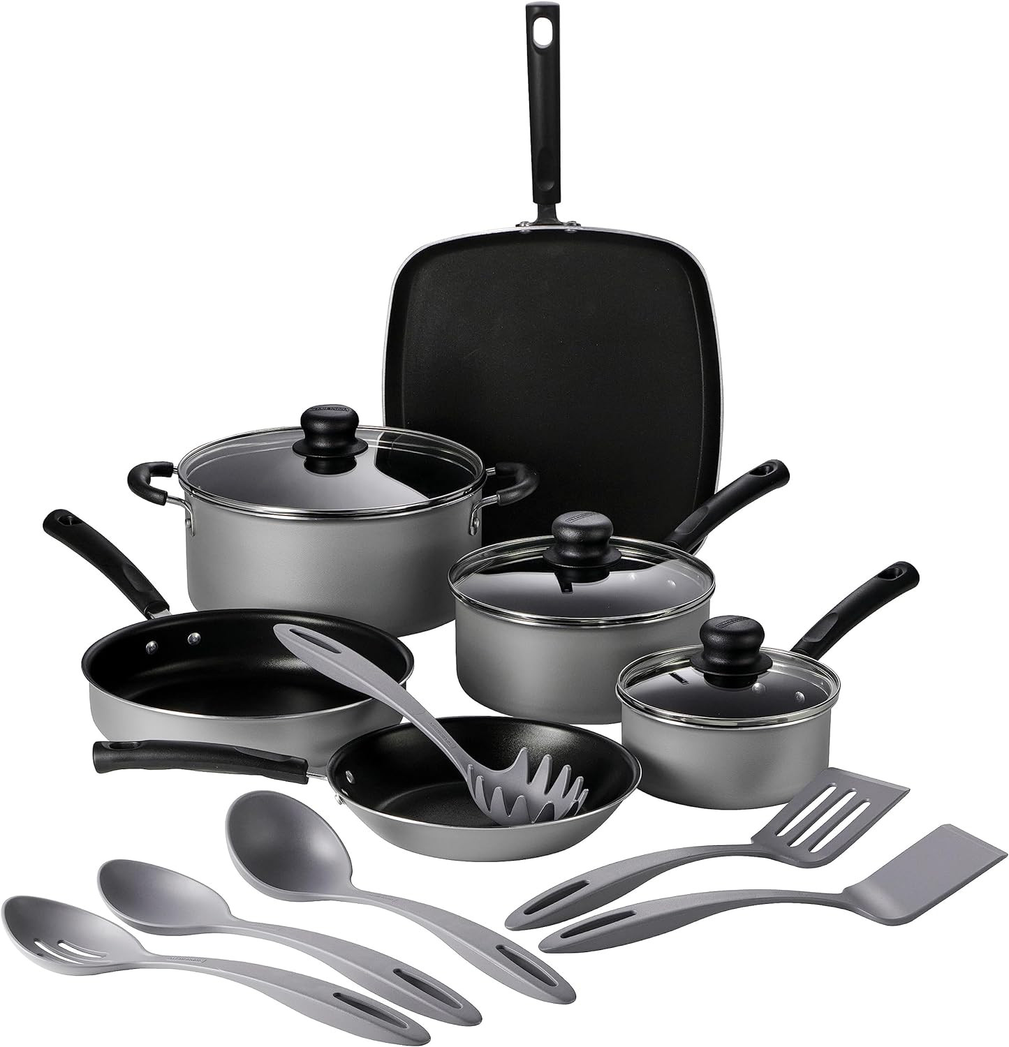 Primaware 15-Piece Non Stick Cookware Set with Lids and Utensils, Aluminum Nonst