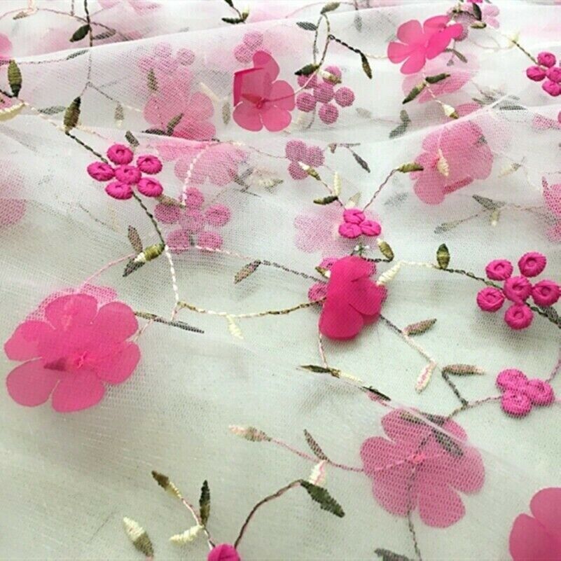 3D Flower Mesh Fabric Lace Embroidery Voile Tulle Wedding Prom Dress Fairy Craft