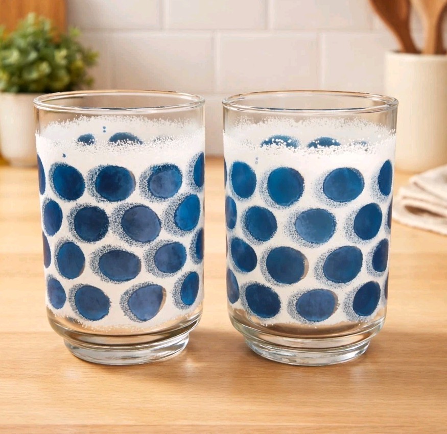 Set Of 2 Vintage Libbey Turquoise Concord Frosted Polka Dot Textured Juice Glass