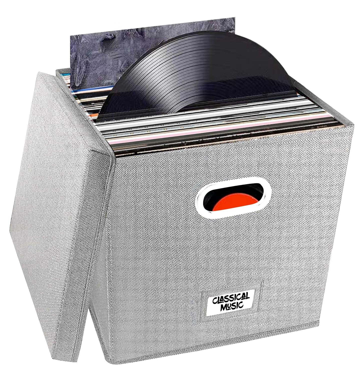 Vinyl Record Storage Box with Lid - Holds 100+ LPs, 12.99 Inch Stackable & Co...