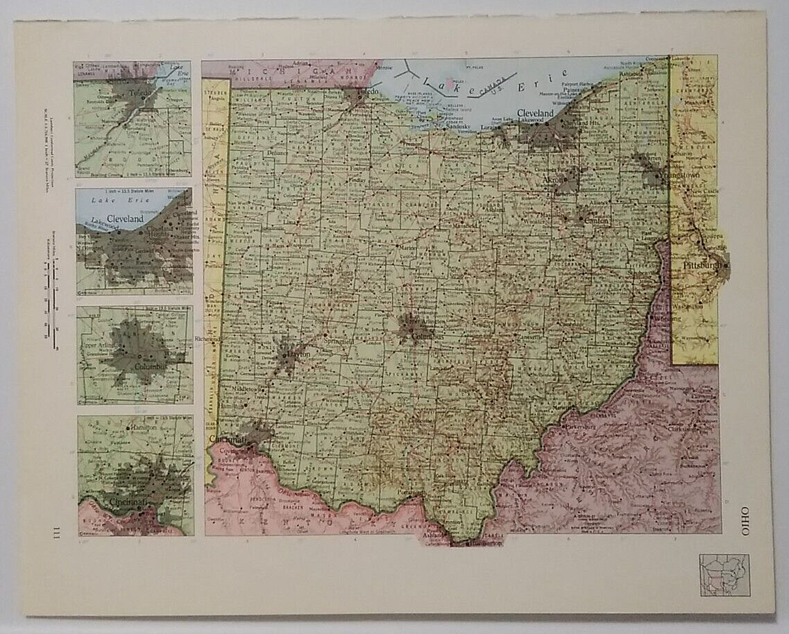 1960's Vintage OHIO Atlas Map - Old Antique Rand McNally World Atlas