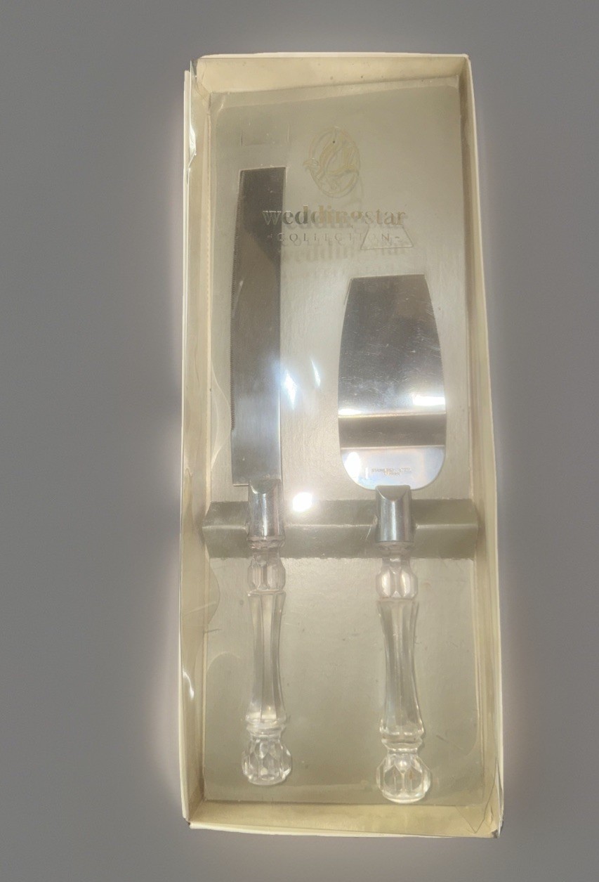 NOS VTG 2PC. WEDDING CAKE SERVER & Knife Wedding star Collection W/ Extra Server