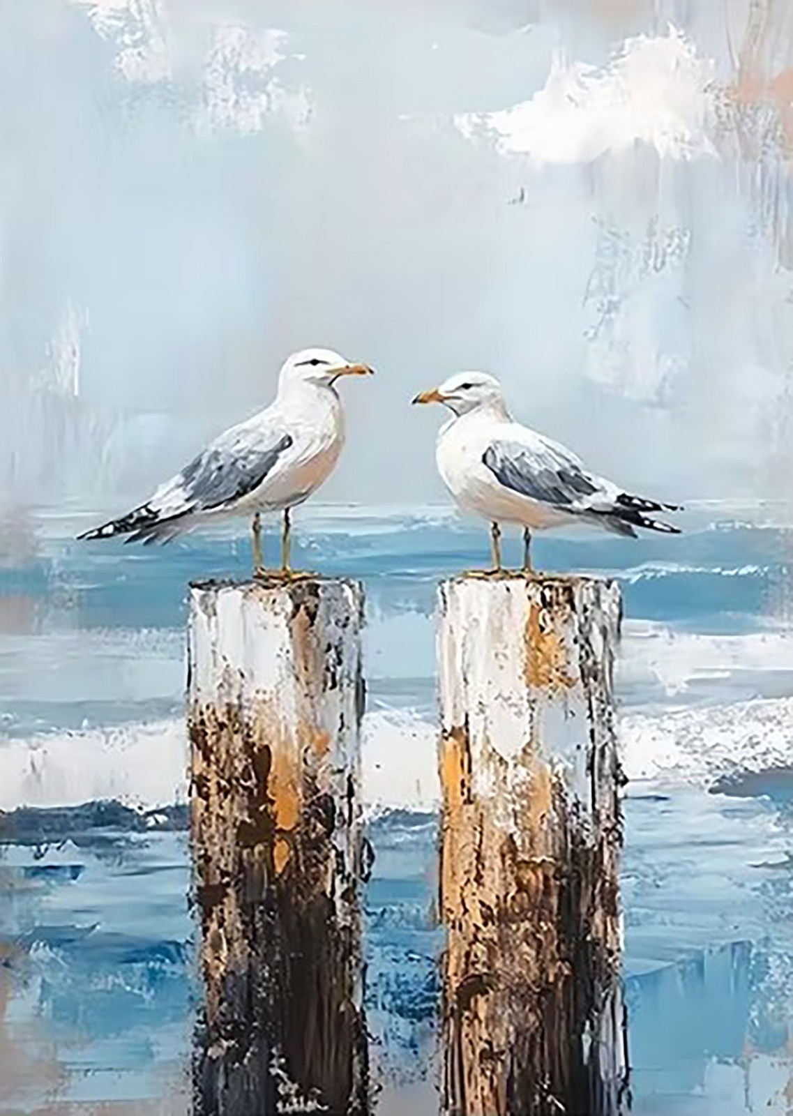Beach Seagulls Oil Painting Print on Canvas Wall Art Unframed 30 x 45cm