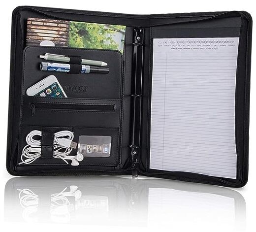 Padfolio Portfolio Folder, PU Leather Professional with Round Ring Black