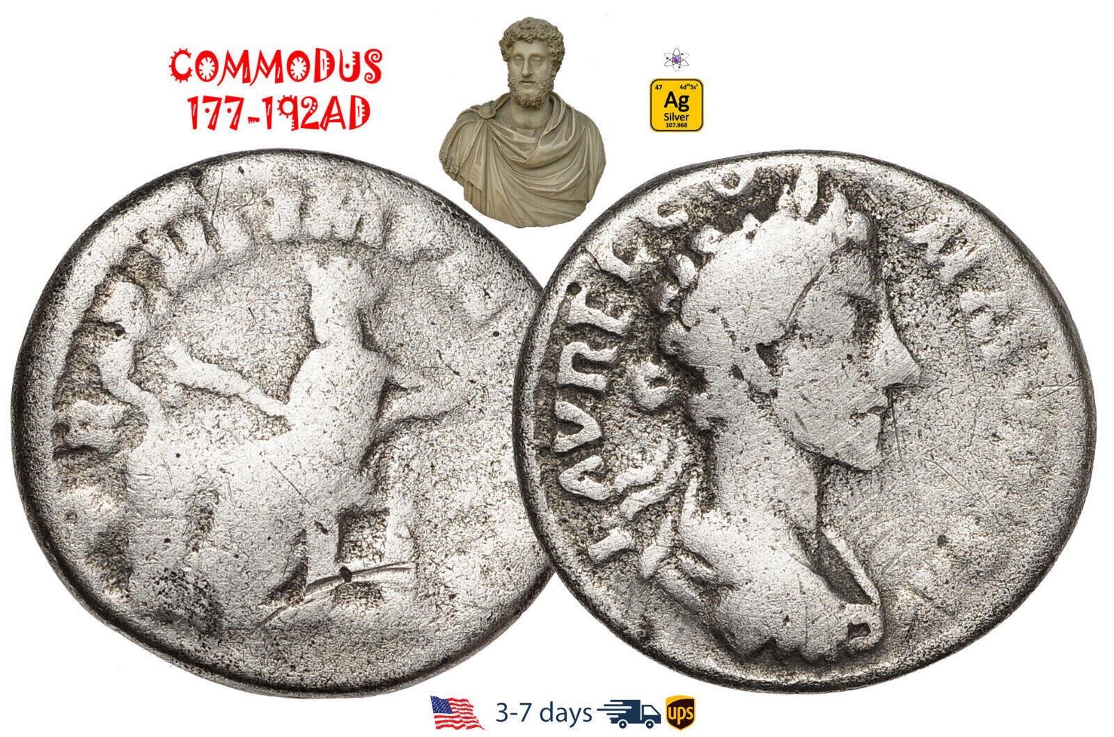 Ancient Roman Empire Coin Silver Denarius COMMODUS 177 - 192 AD Authentic #30477