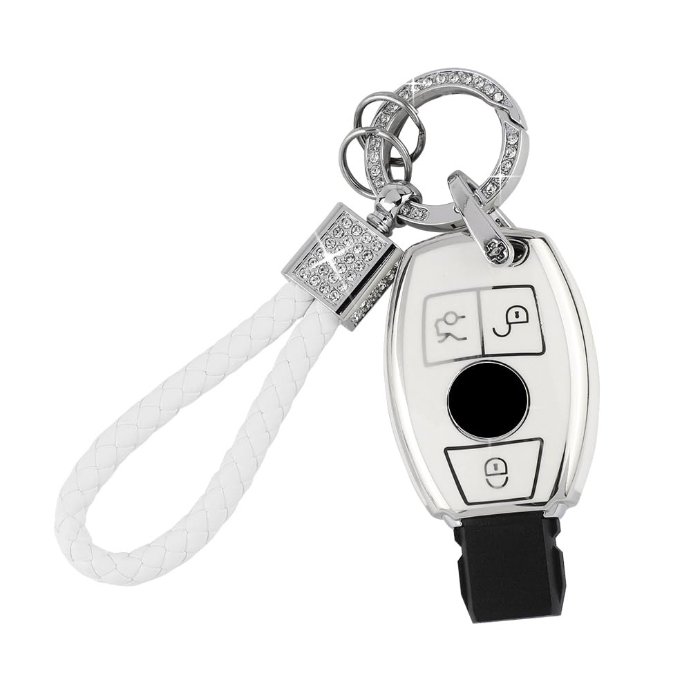 PIFOOG for Mercedes Key Fob Cover 3 Buttons Soft For Benz-A, White and Silver 