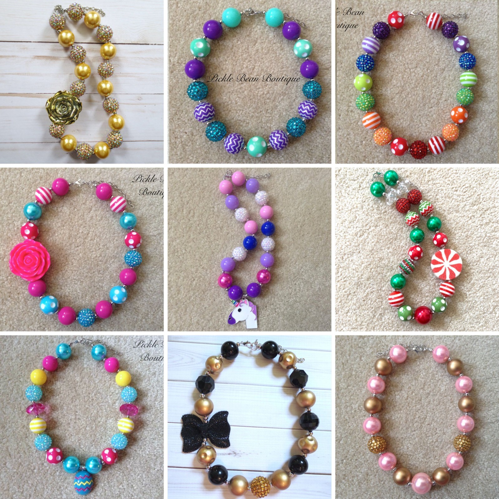 Girls Bubblegum Necklace Chunky Beaded Gold Pink Blue Purple Easter Bead NEW