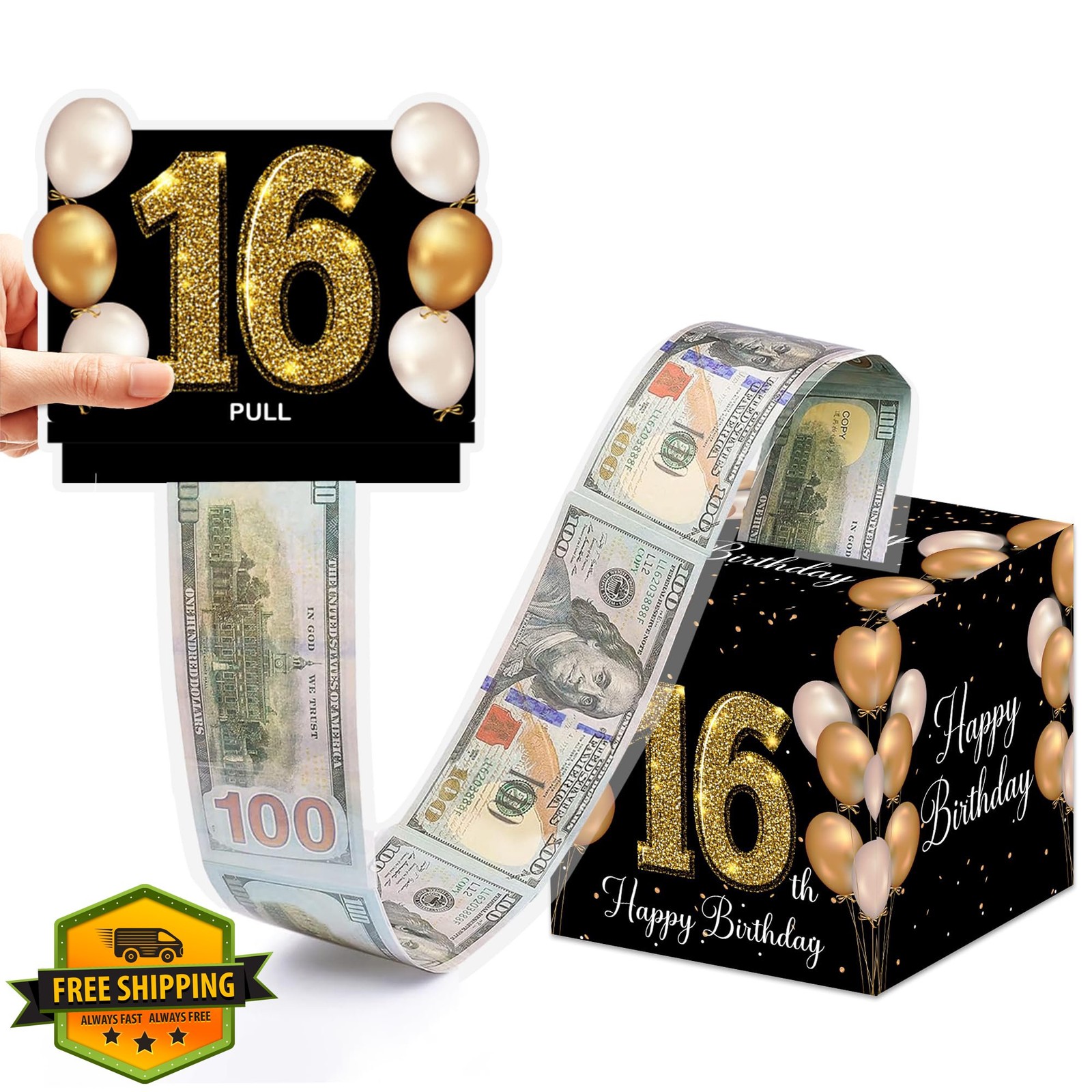 VIVORA 16th Birthday Money Box for Cash Pull Black Gold Gift Card