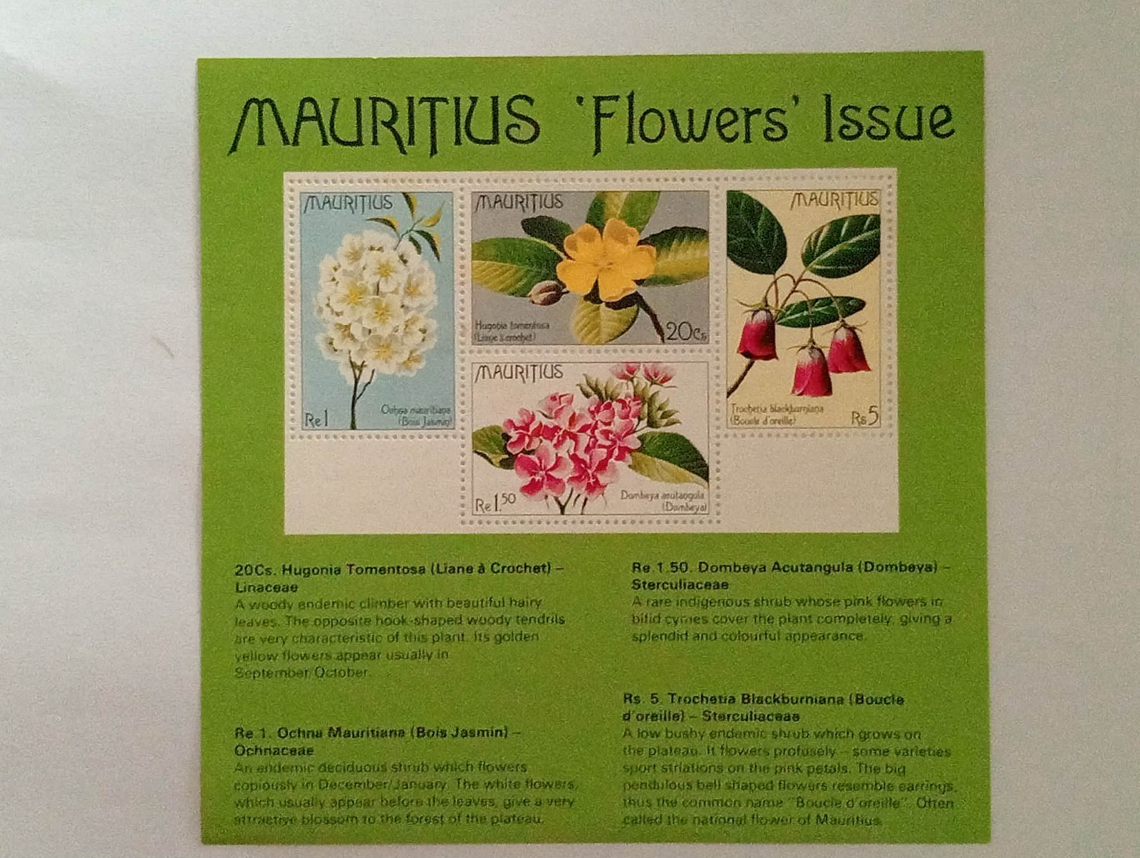 1977 - Mauritius "Flower Issue" Souvenir Sheet