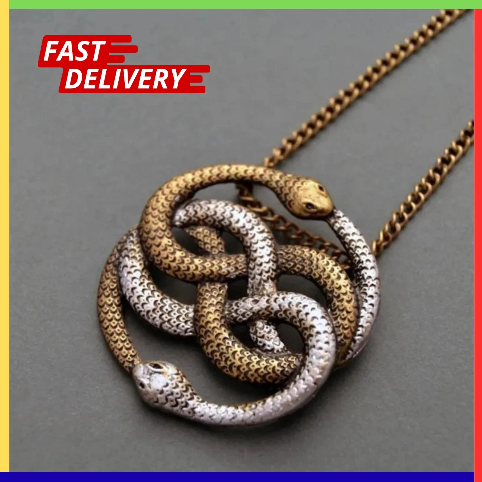 The Neverending Story Jewelry Vivid Two Snakes Necklace Pendant Snake Auryn