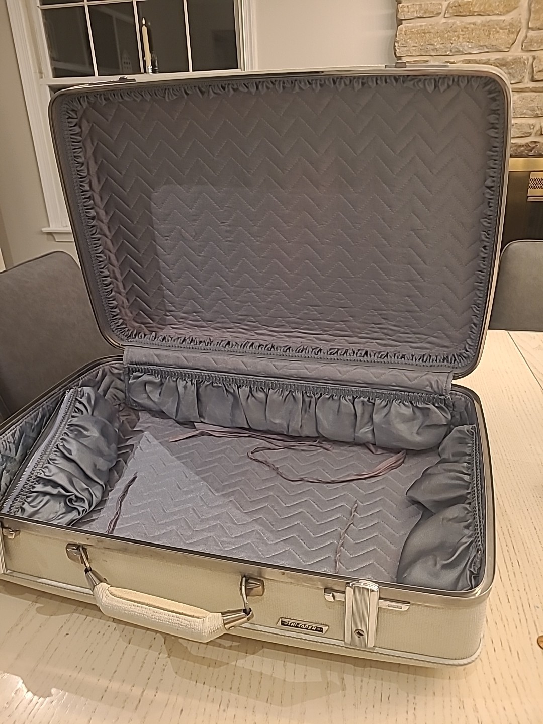 American Tourister Vintage Tri-Taper Suitcase Cream Color 23 1/2 Inches Wide