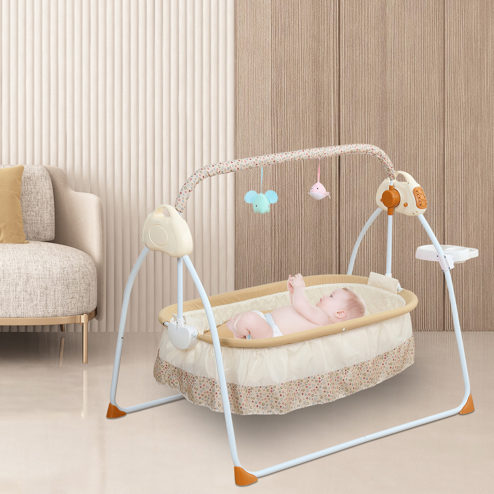 Portable Electric Bluetooth Baby Swing Cradle Bassinet Rocking Crib Infant Bed