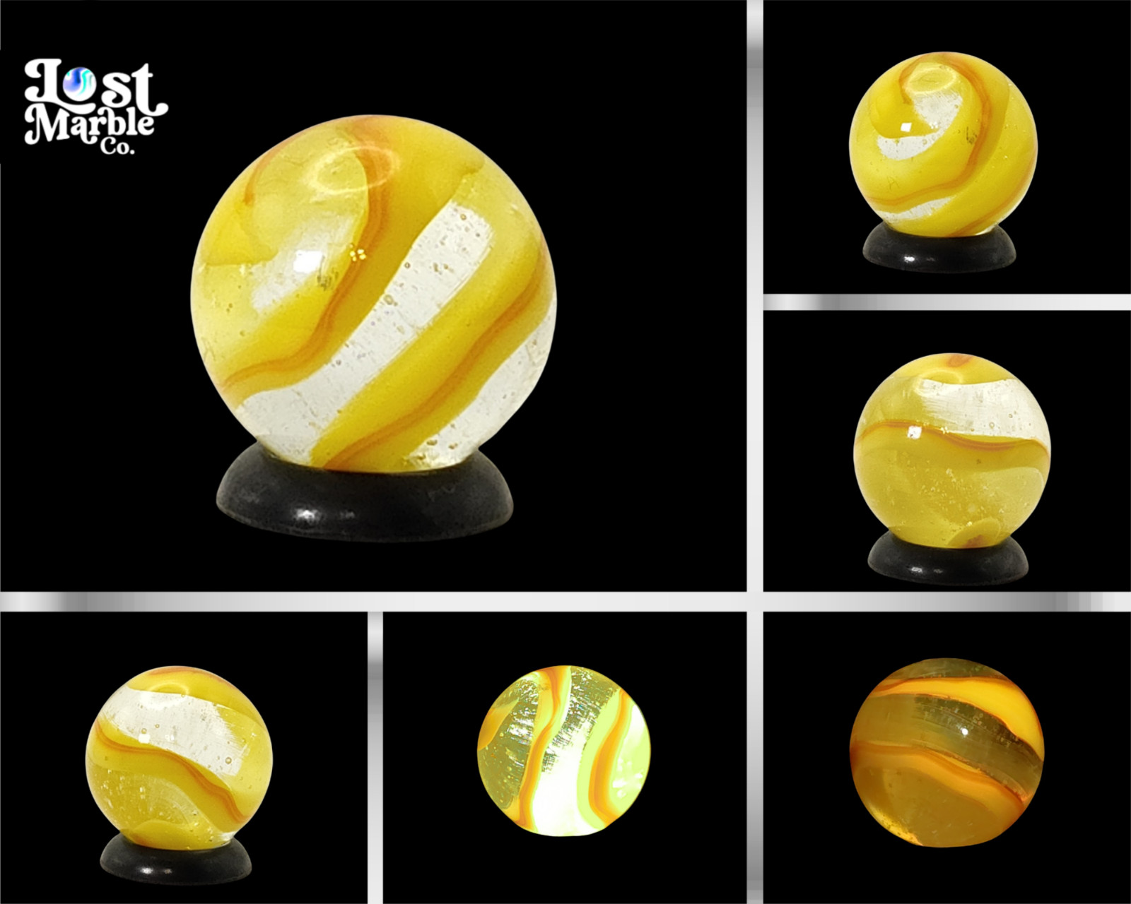 5/8" Akro Agate Spiral Marble (SNAKE) 2 color! orange & yellow NM+