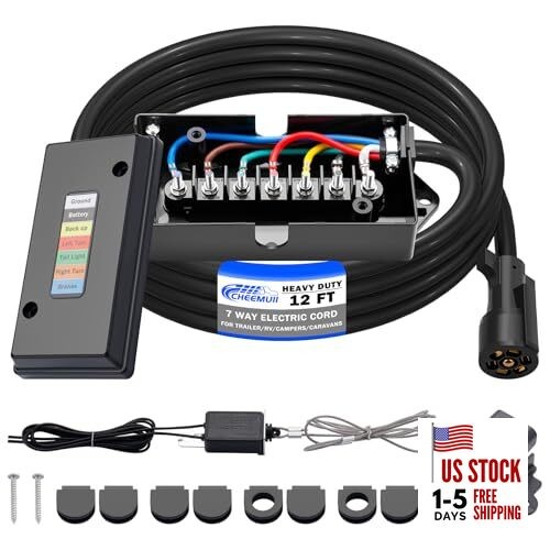  12 FT 7 Way Trailer Wiring Harness Kit with 12V Breakaway Switch 12 FT KIT