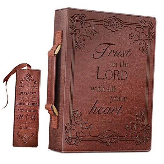  Large Classic Bible Cover Vegan Leather Carrying Book Case Church Bag Brown