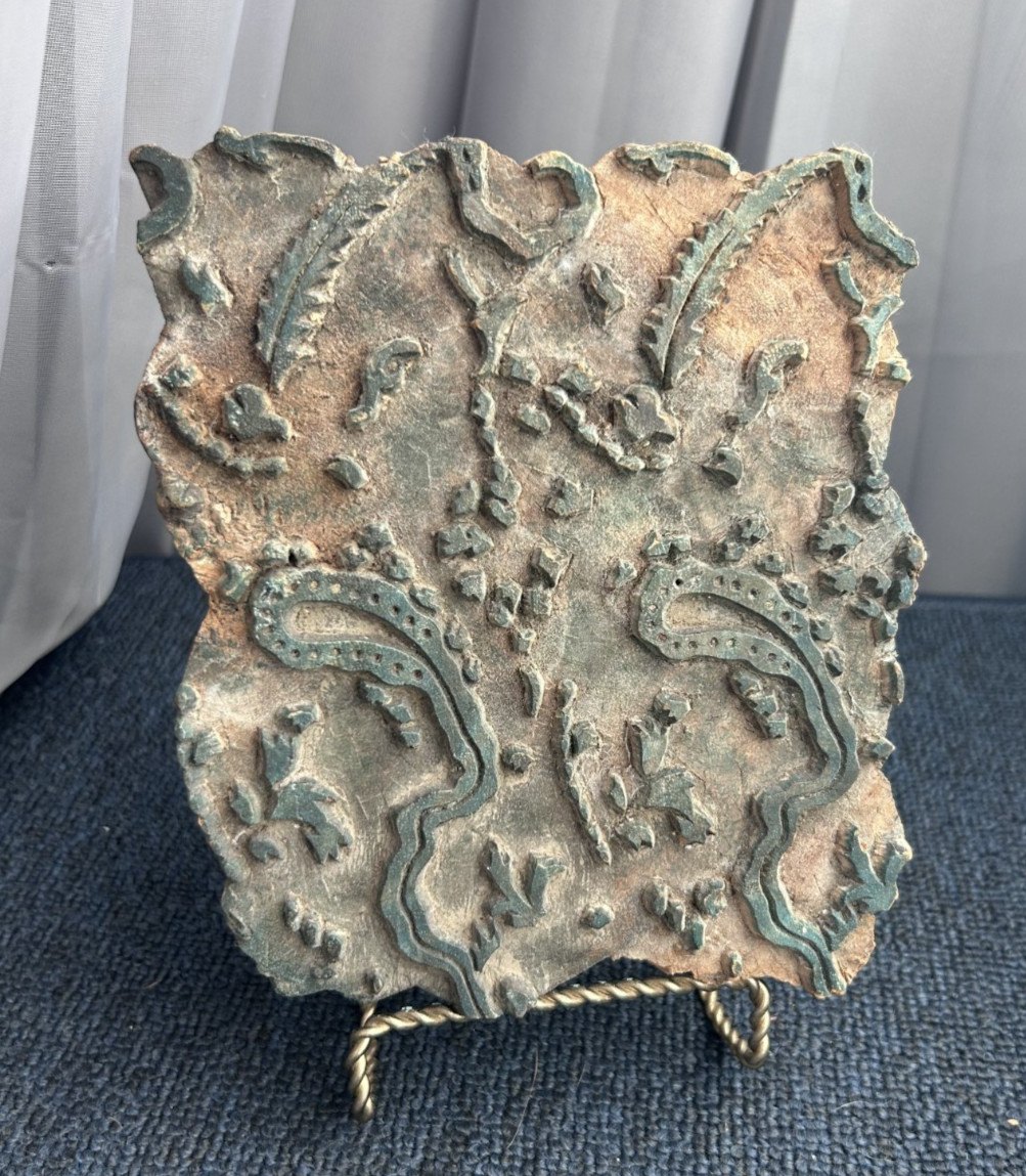 Vintage Hand-Carved Indian Wooden Printing Block Textile Fabric Stamp