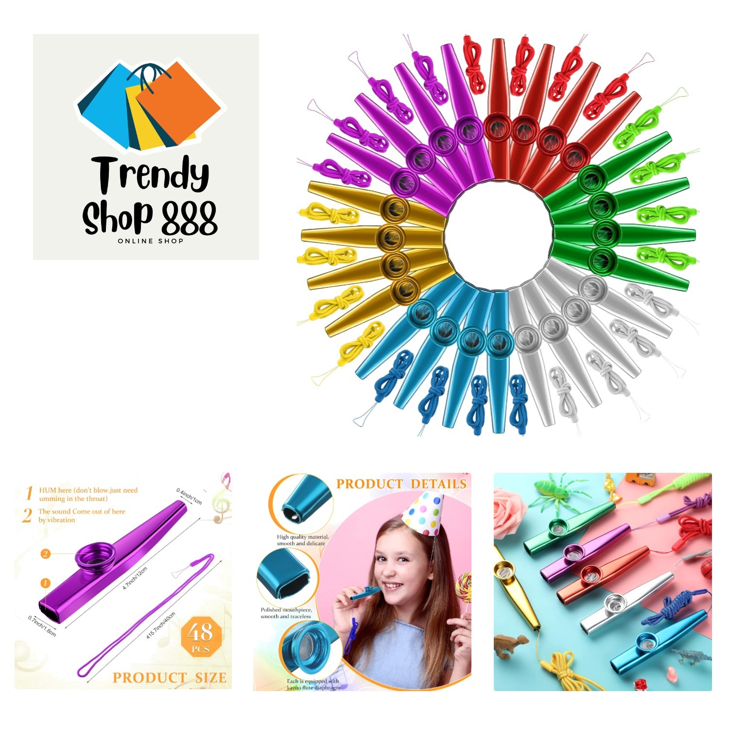 48 Pcs Metal with Lanyards Musical Instruments Kazoo Pack Metal Flute Good Co...