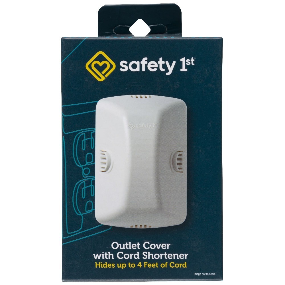 White Outlet Cover with Cord Shortener for Toddlers Childproof Safety Plug