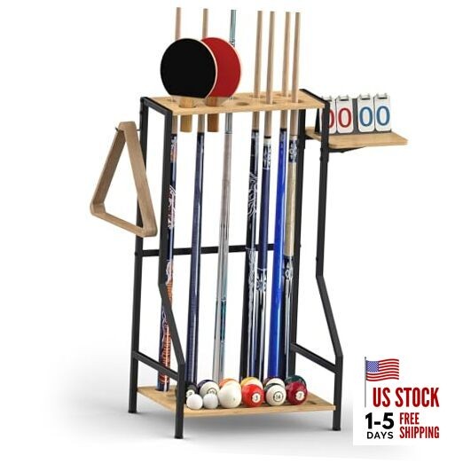  Pool Stick Holder - Pool Cue Stand Hold up to 10 Cues Sticks Natural Bamboo