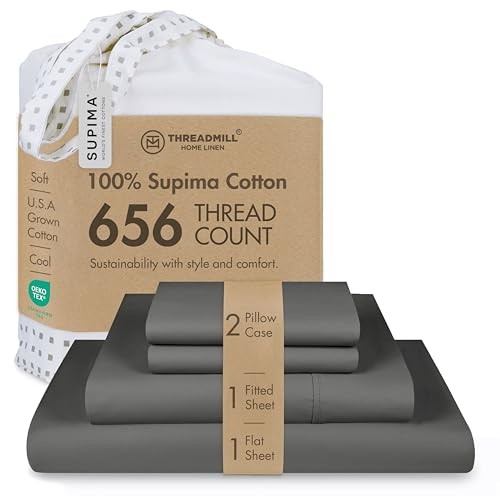  Supima Cotton Sheets | 656 Thread Count Sheets for Mattress | Queen Dark Grey