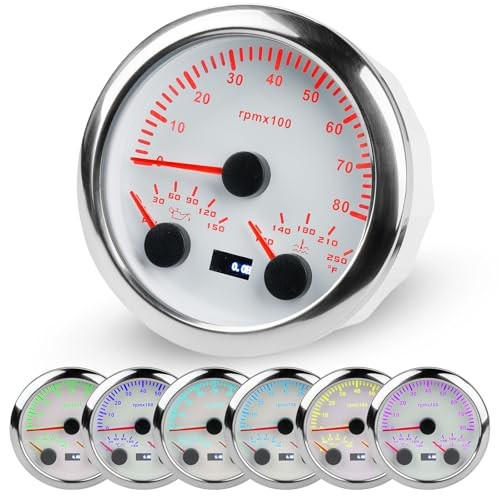  3/8" 85mm 3in1 Tachometer RPM Oil Pressure Water Temp Gauge for Car Truck 