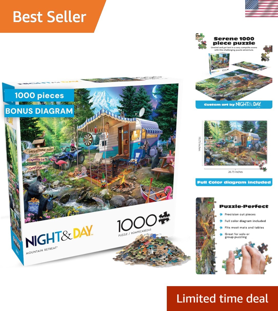 Mountain Retreat 1000 Piece Jigsaw Puzzle by Jeff Haynie - Vibrant Camping Scene