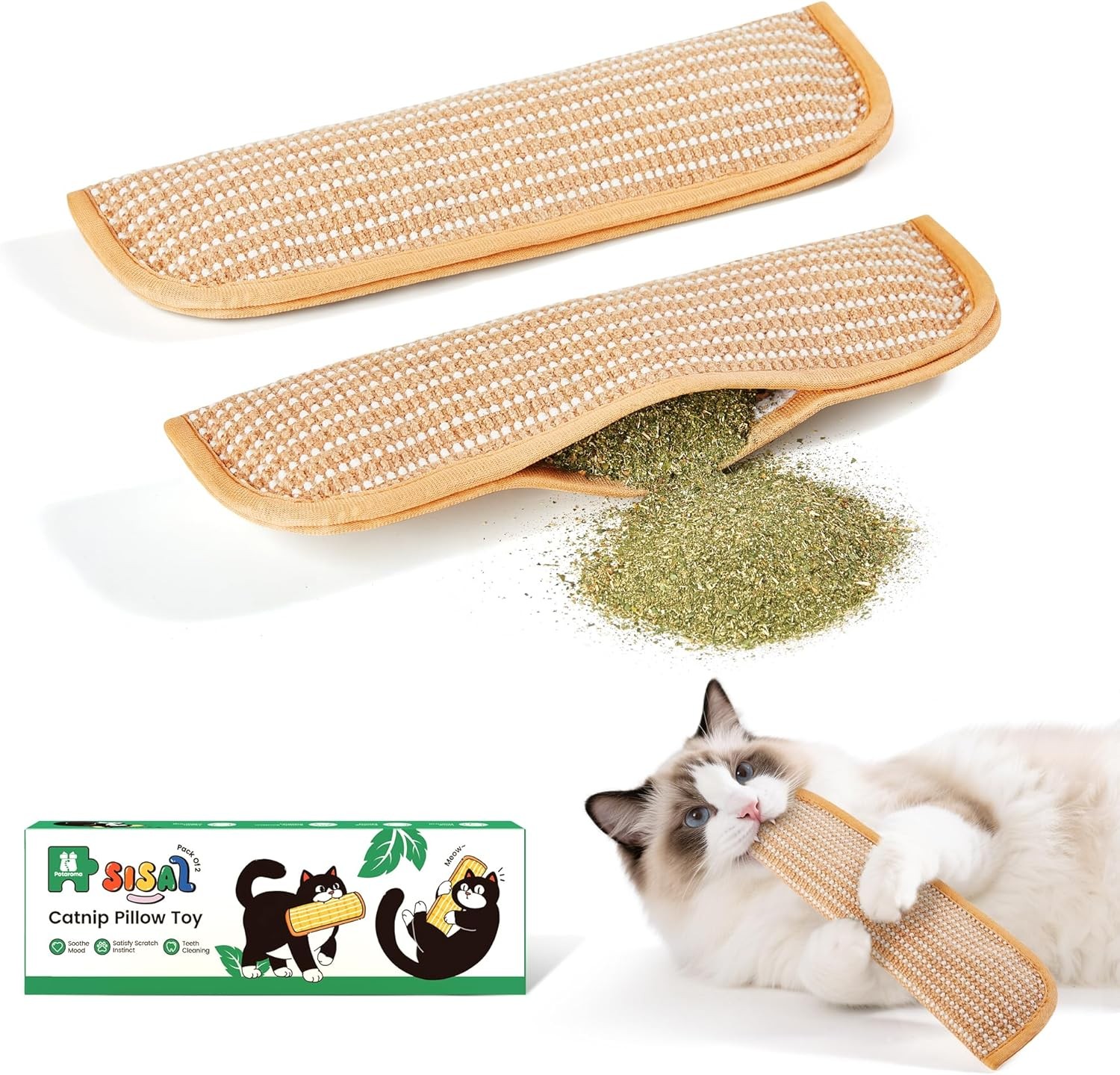 Cat Toys Pack of 2 with 6000mg A+ Organic Catnip, Soft Sisal Material I