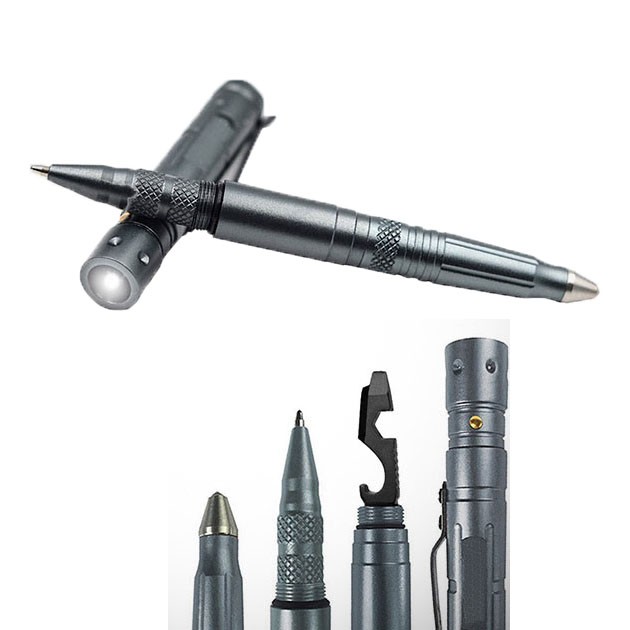 7 in 1 Tactical Pen Multi Tool - Flashlight Glass Breaker Screwdriver - Black