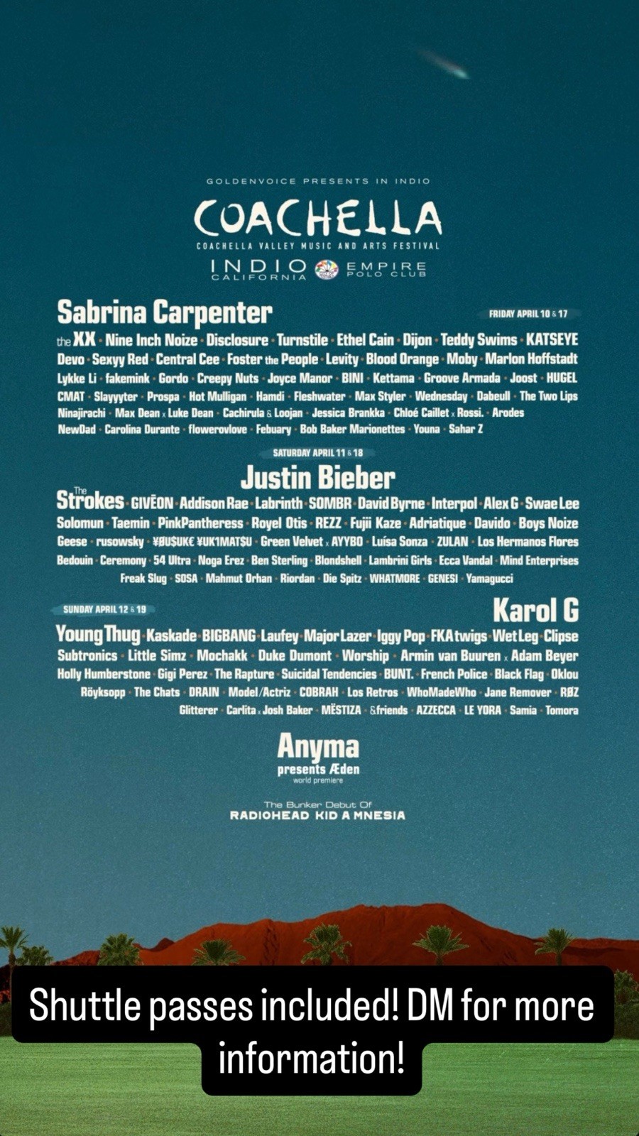 1-6 Coachella 2026 Weekend 1 Tickets -  GA - 3 Day Pass  - 2026