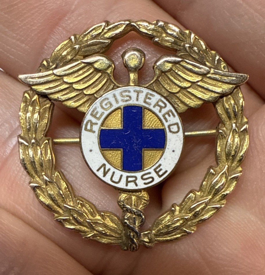 Vintage Registered Nurse Enameled Lapel Pin gold tone 1/20 10K Gold Filled