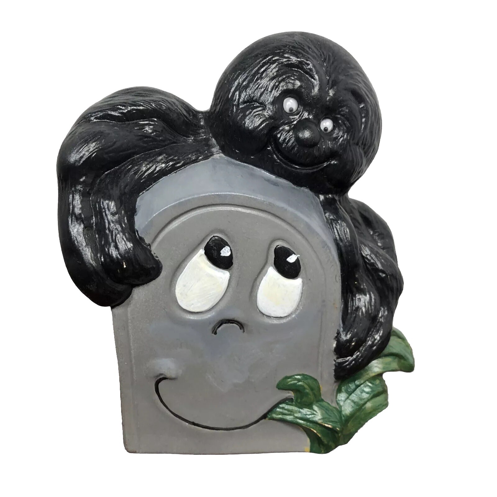 Vintage Ceramic Mold Halloween Tombstone Graveyard Googly Eye Spider Figurine