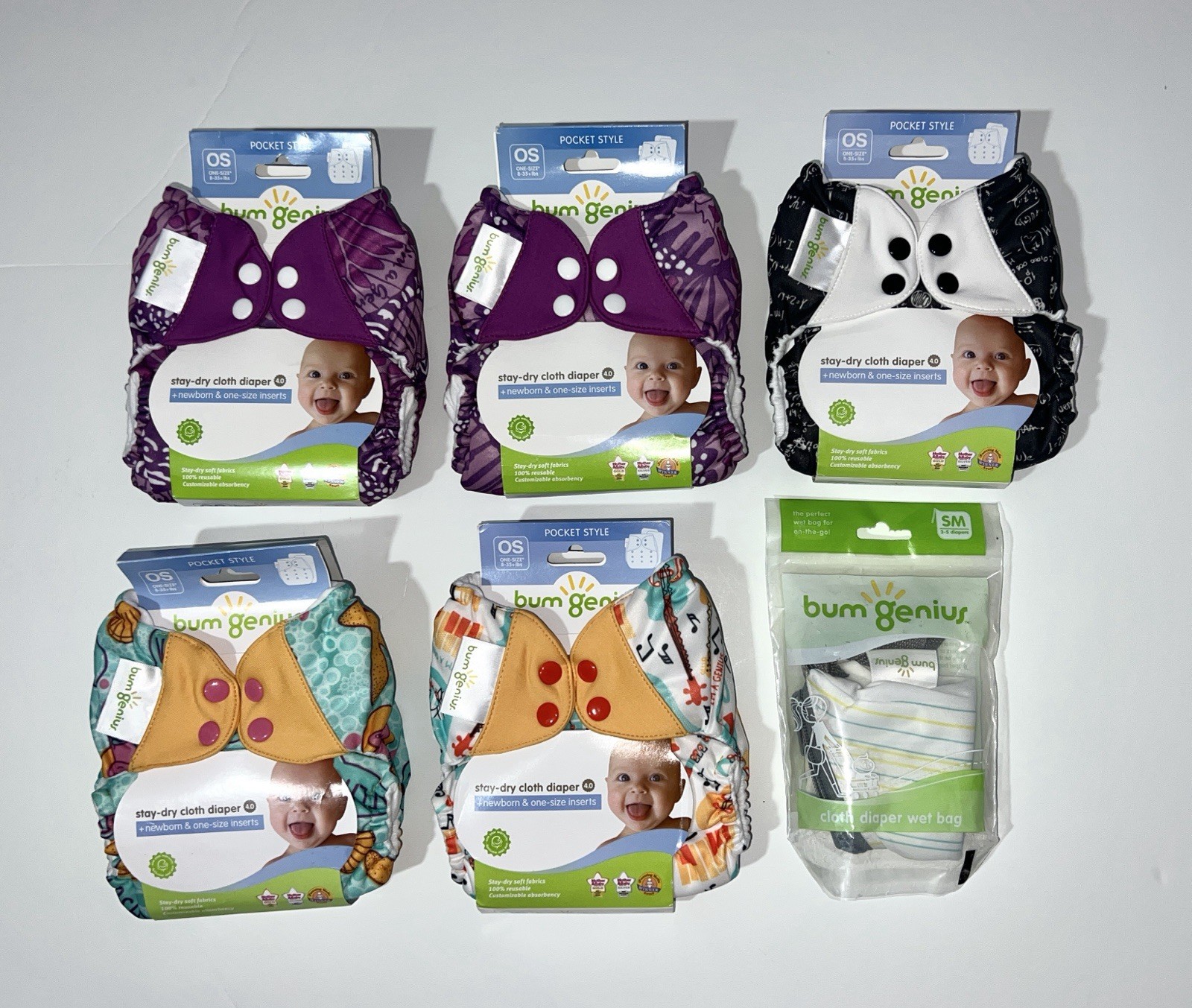 NIP Lot Of 5 Plus Diaper Bag Bumgenius Pockets 4.0 One Size