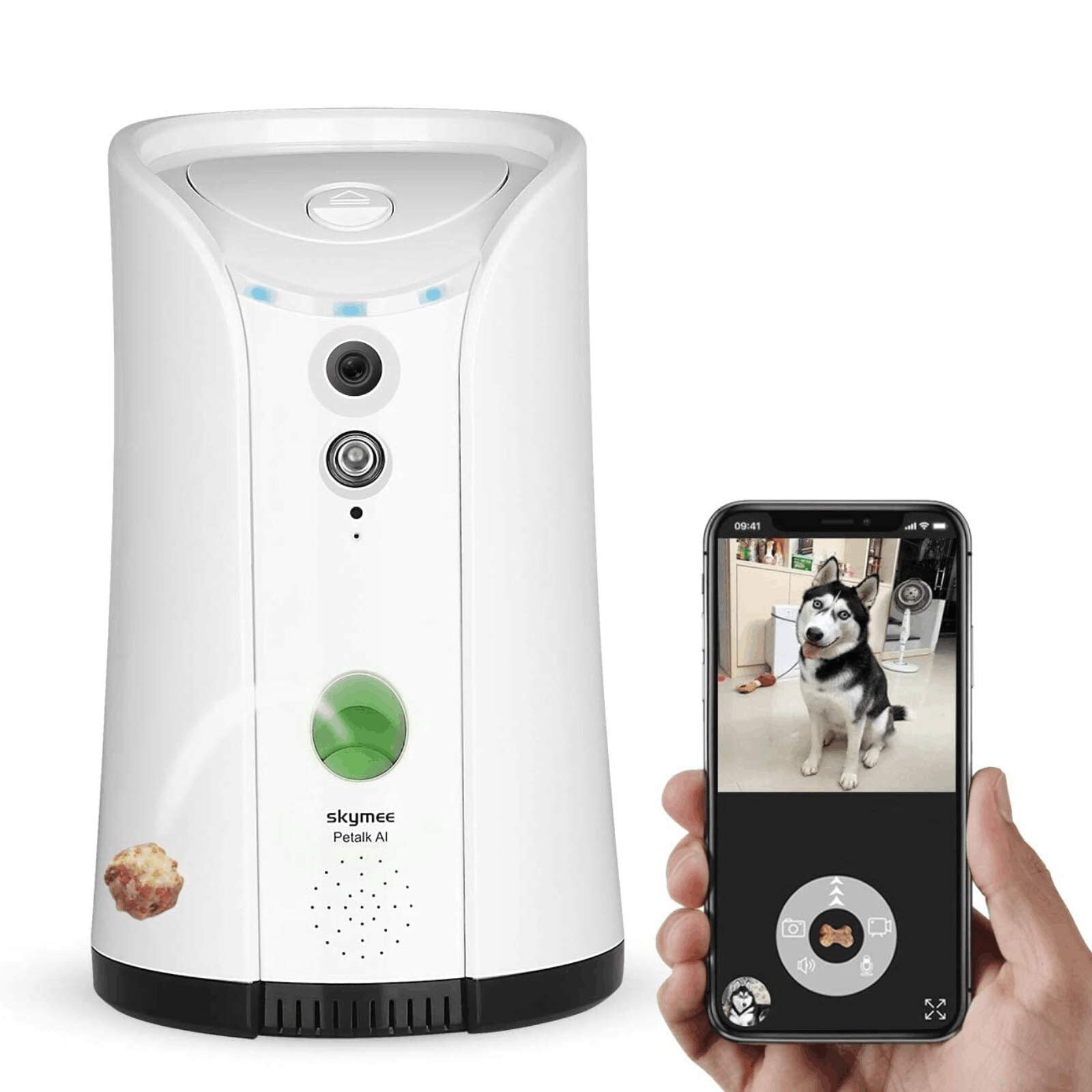 SKYMEE Petalk AI Dog Camera w/Night Vision Treat Dispenser Wifi Alexa Compatible
