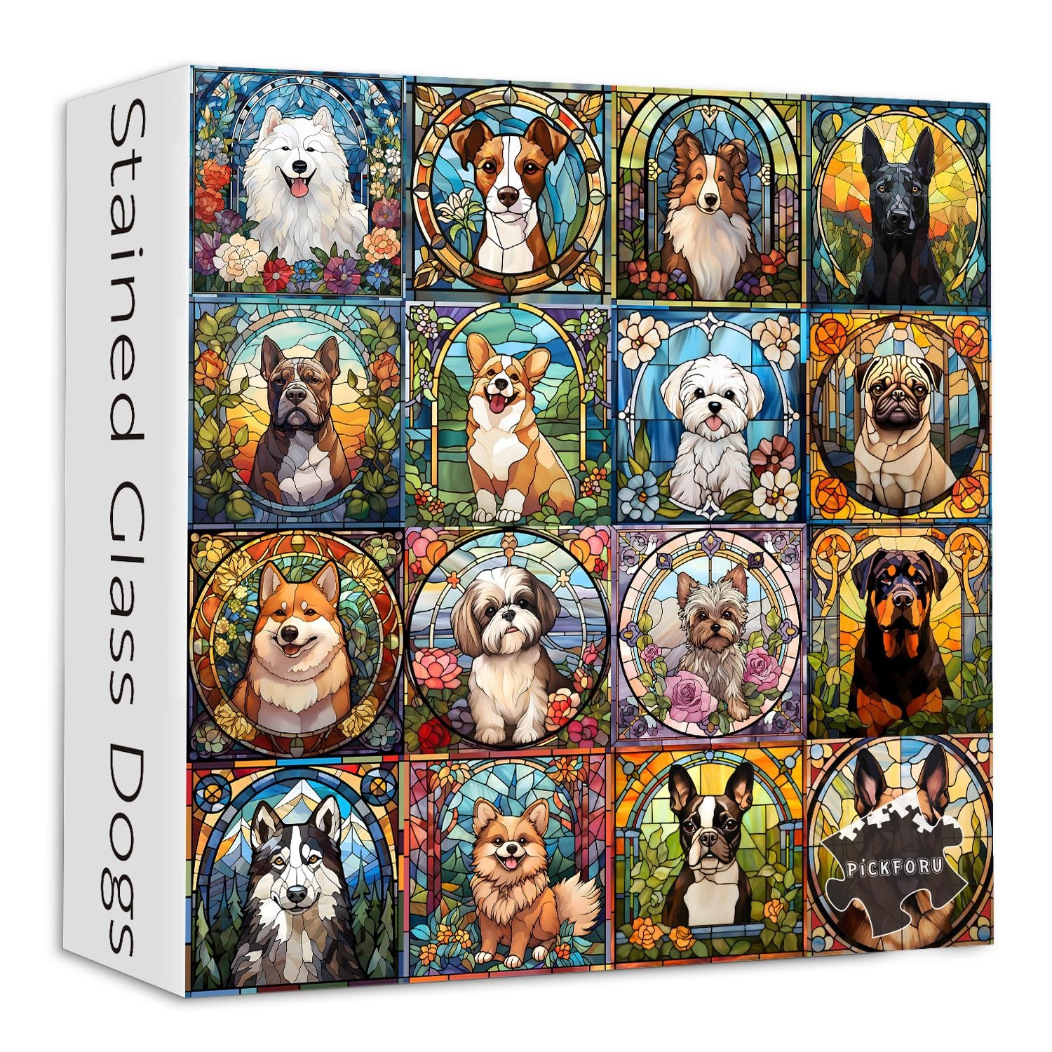 Stained Glass Dog Puzzle 1000 Pieces Adult Hard Challenging Animal Jigsaw