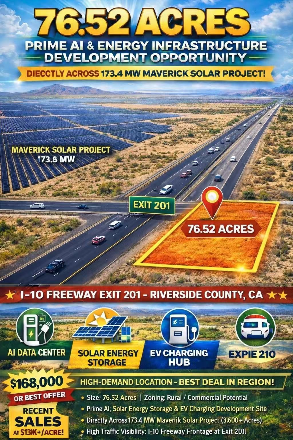 76 ACRES I-10 Freeway Front AI & Energy Infrastructure Site CA 92239