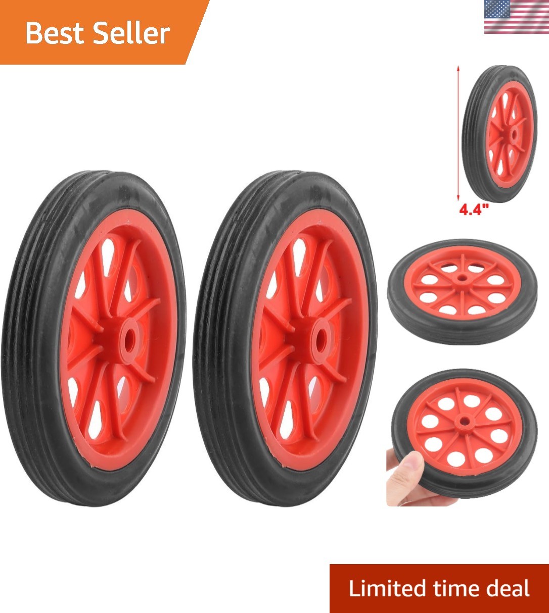 2 Pcs Replaceable Shopping Basket Cart 4.4" Wheels Red Black