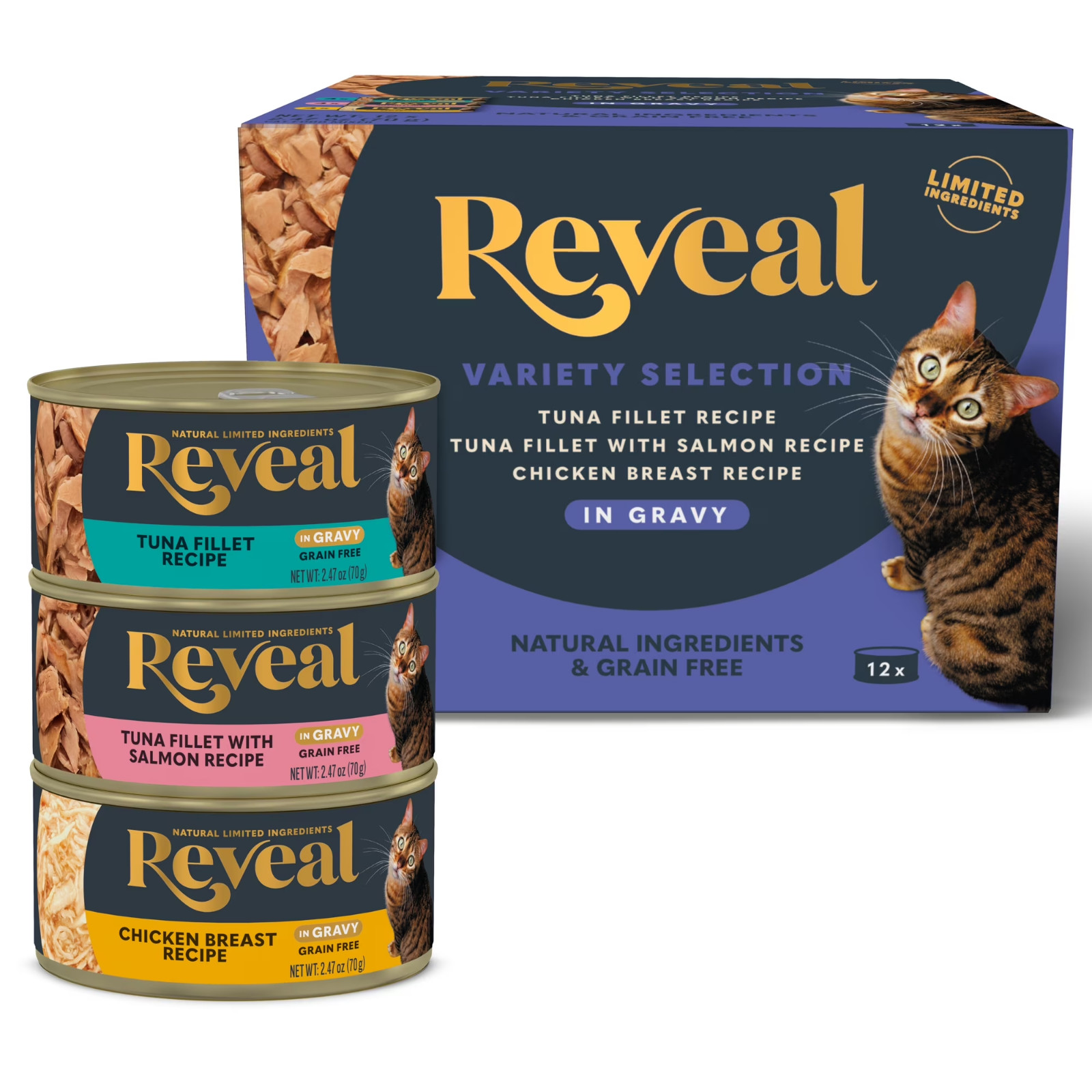 Reveal Natural Wet Cat Food, Fish & Chicken in Gravy Variety Pack, 12 X 2.47 Oz