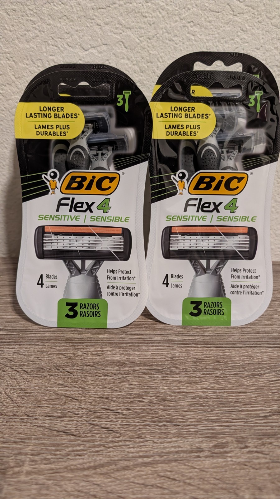 BIC Flex 4 Sensitive Men's Disposable Razors 3-Pack, 4 Blades, Lubricating Strip