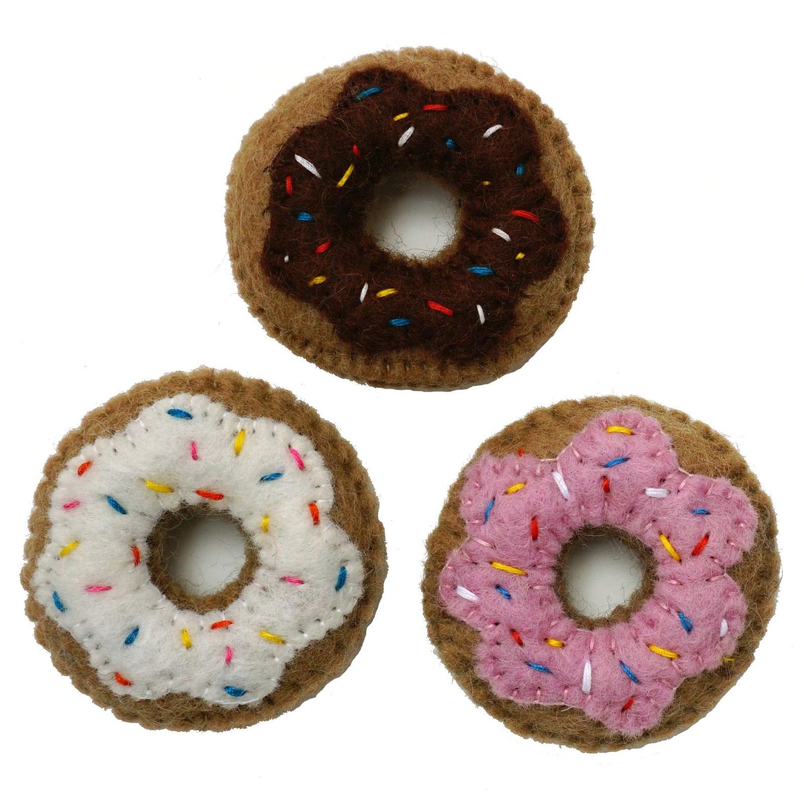 Mokoboho Set of 3 Mini Donut Toys for Cats and Kittens 100% Wool Felt Various 