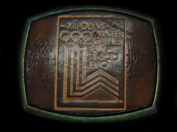 TI15132 VINTAGE 1980 **OLYMPIC WINTER GAMES LAKE PLACID** SPORTS BELT BUCKLE