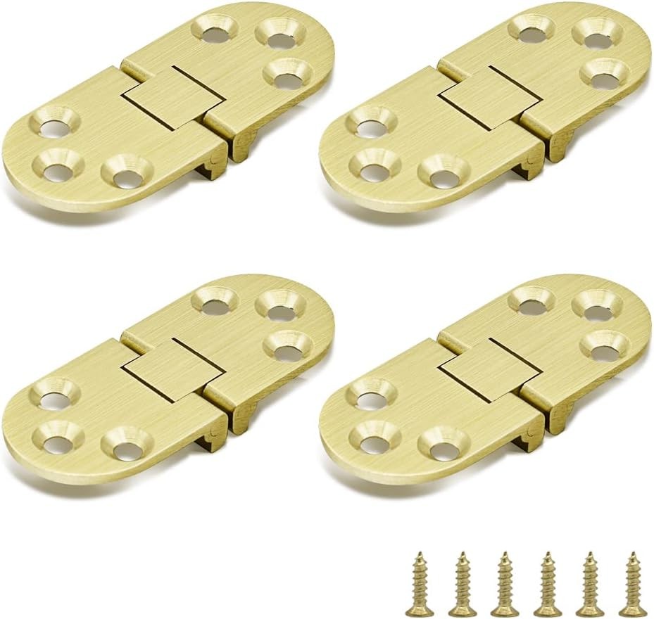 4 Pcs Brass Butler Tray Hinge Round Edge, 180 Degree Folding Flip Top Ellipse Ta