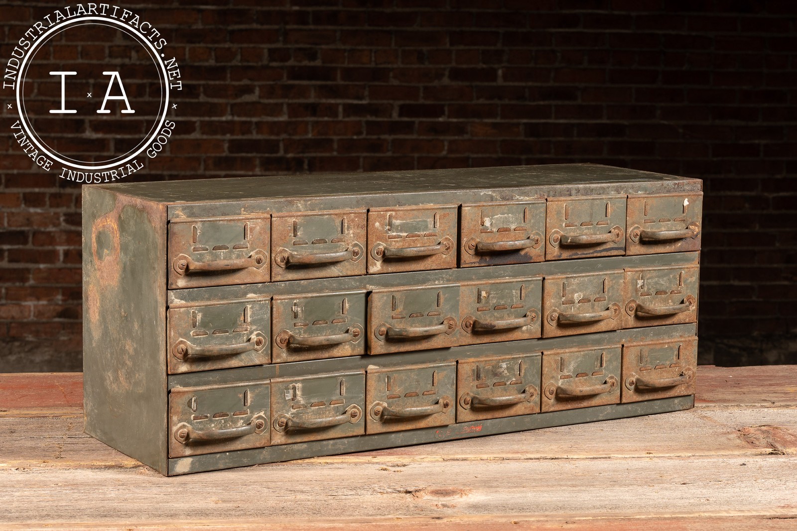 Vintage Rugged 18-Drawer Steel Parts Cabinet