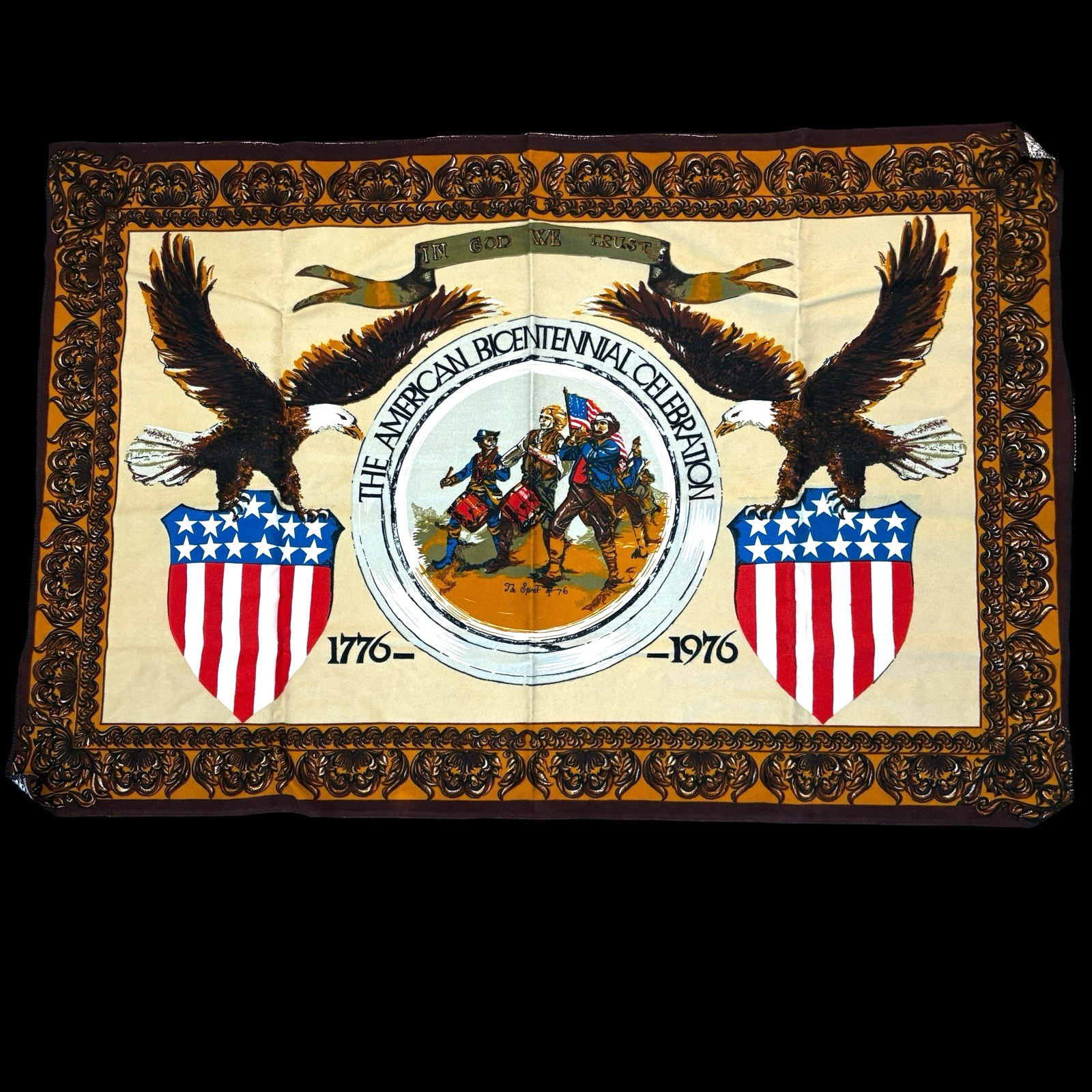 VTG Patriotic Velveteen Tapestry BICENTENNIAL SPIRIT of '76 Wall Art 57x38" USA