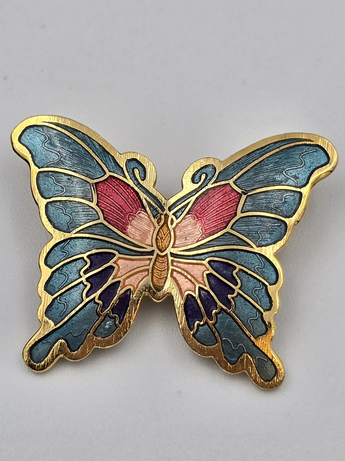 Vintage Gold Tone Butterfly Brooch Pin Enamel Teal Pink Purple Nature Jewelry