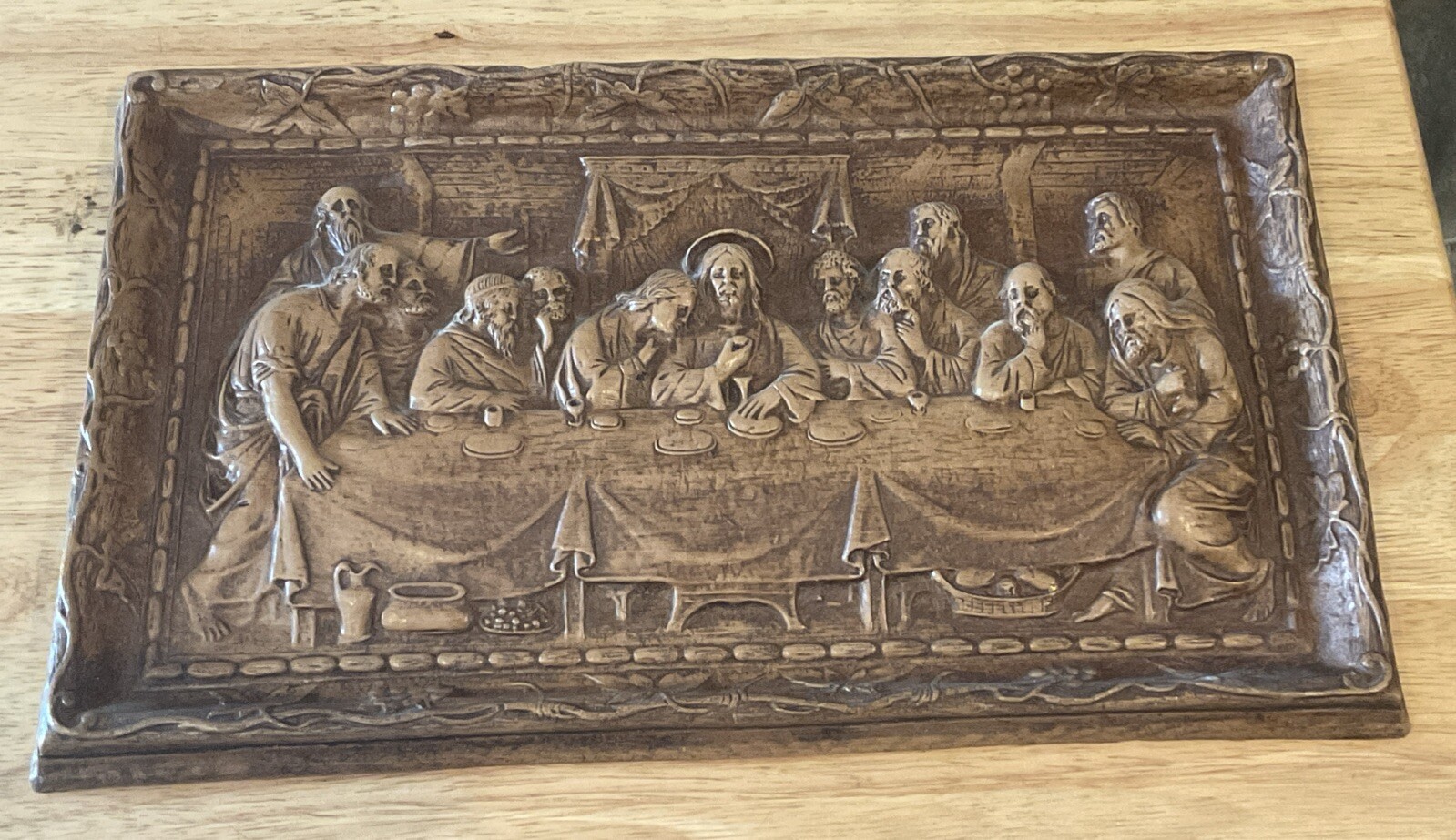 Vintage Carved Last Supper Wall Hanging 14x9” Burwood Faux Wood USA